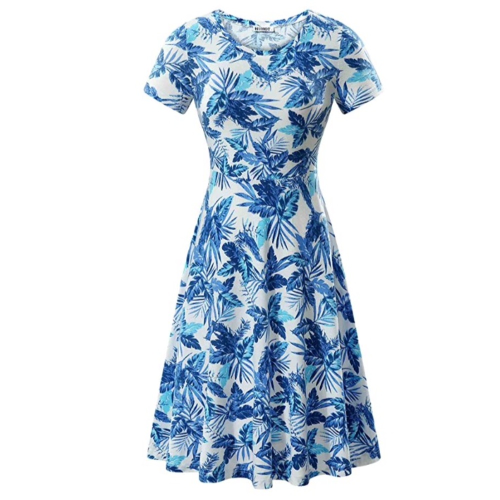 Blue and white jersey knit Aline dress NWOT